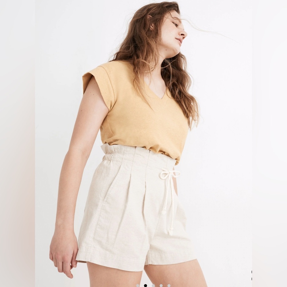 Madewell Drawstring Pull On Paperbag Shorts in Heathered Natural Twill Medium